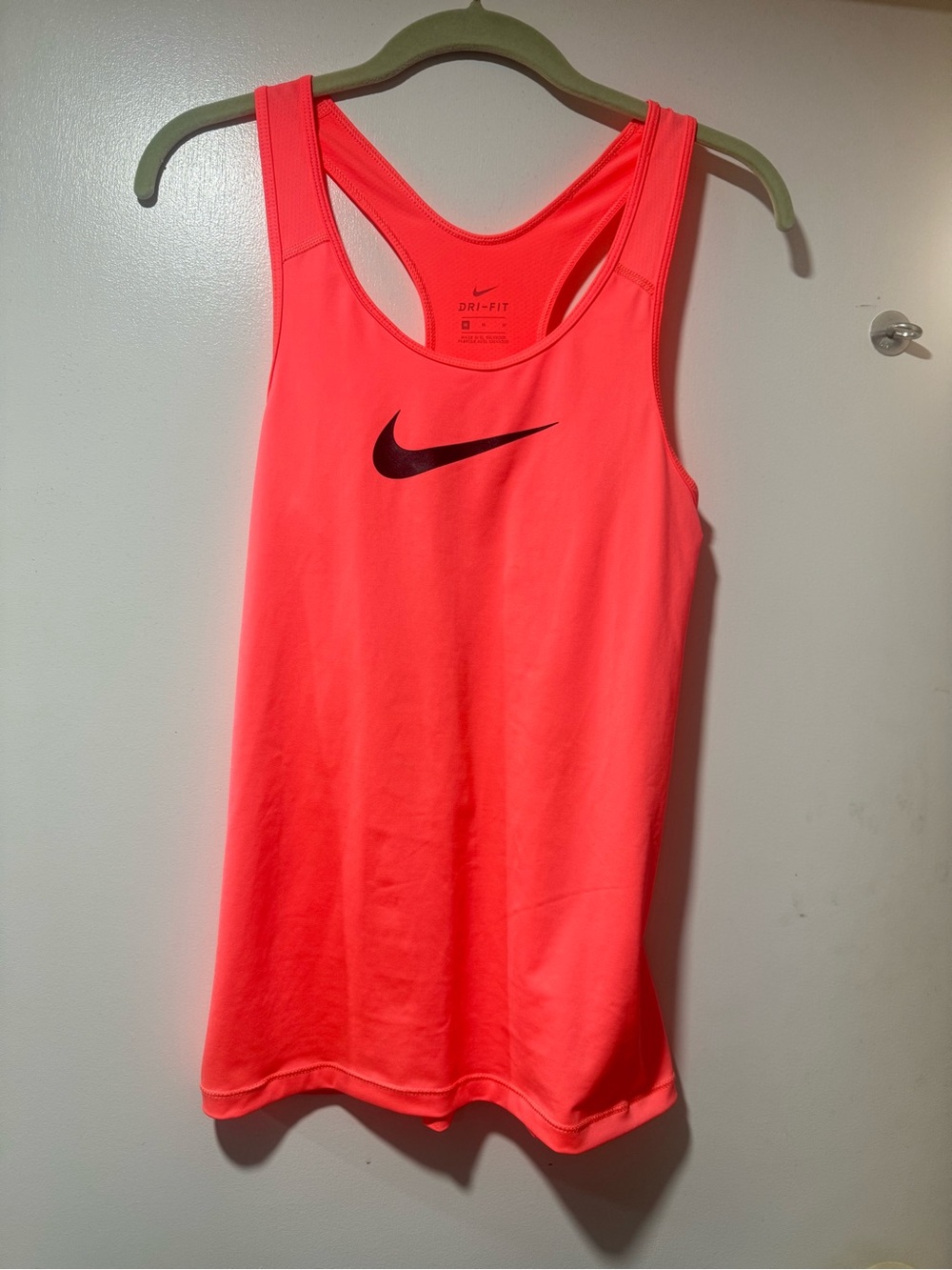 Nike Women's Neon Coral Racerback Dri-FIT Tank with Black Swoosh
